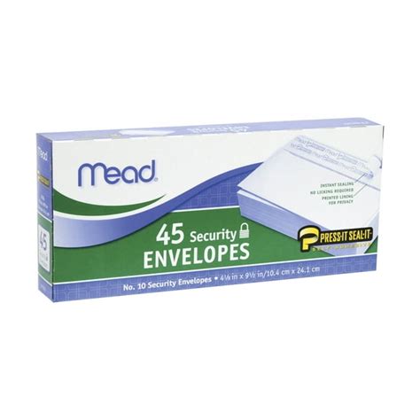 Mead 10 Press It Seal It Security Envelopes White 45 Count 4 14 X