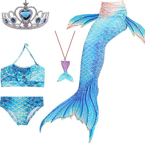 5Pcs Swimsuit With Mermaid Tails For Swimming Bikini Bathing Suit Set
