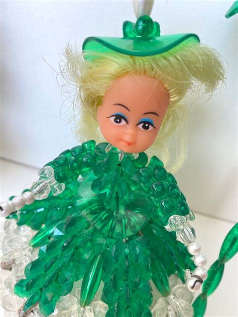 Vintage Safety Pin Doll Beaded Doll Wparasol Green And White Etsy