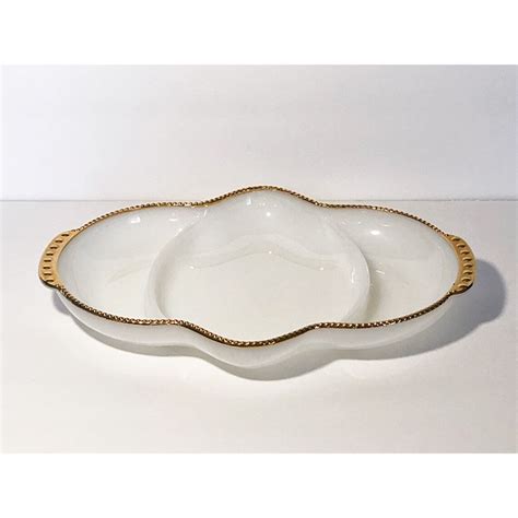 Vintage Fire King Oven Ware Milk Glass Gold Trim Serving Etsy