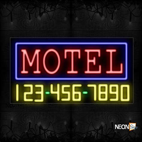 Motel And Phone Number With Blue Border Neon Sign