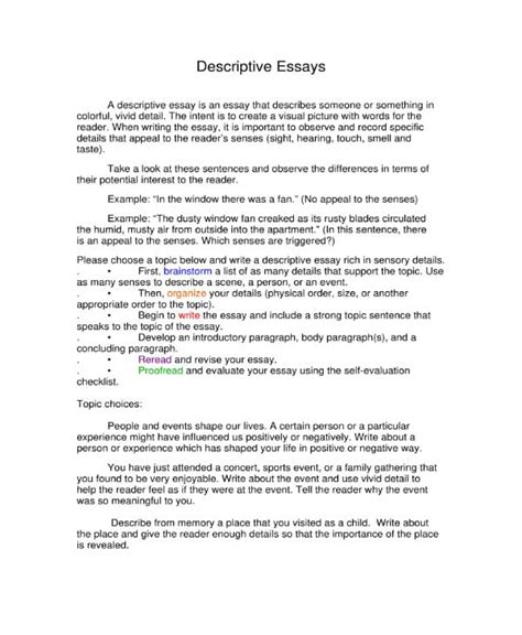 5 Free Descriptive Essay Templates Pdf