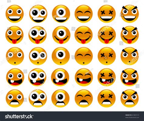 A Set Of Yellow Smileys Stock Vector Illustration 61081513 Shutterstock