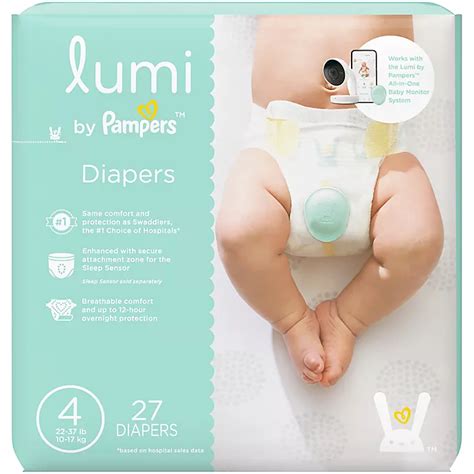 Lumi By Pampers 27 Count Size 4 Mega Pack Disposable Diapers Bed
