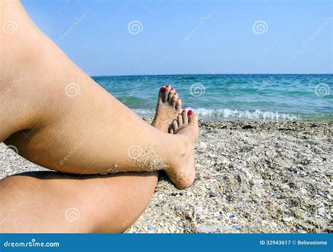 Women S Legs Stock Image Image Of Republic Sand Seascape 32943617