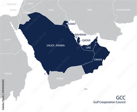 Map Of The Gulf Cooperation Council Gccs Members Vector Stock