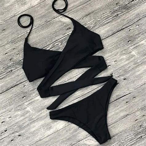 Tokitind 2018 Sexy Bikini Women Swimsuit Push Up Swimwear Criss Cross Bandage Halter Bikini Set