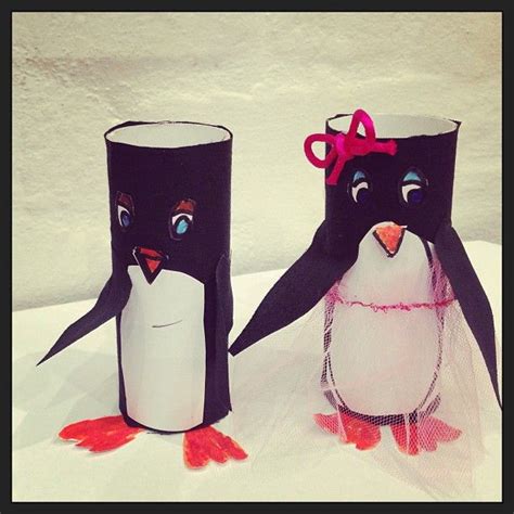 Toilet Roll Penguins Made With Black Material And Paper Photo By