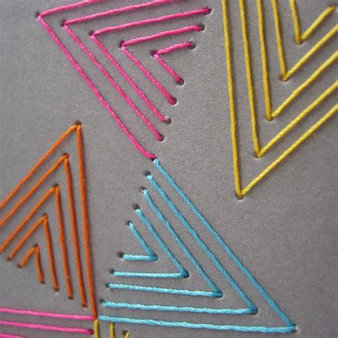 Image Of Multi Triangles Card Embroidered Paper Stitching On Paper