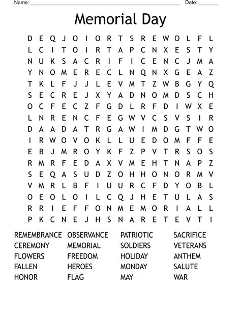 Memorial Day Word Search Printable Puzzles Memorial Day Word Search