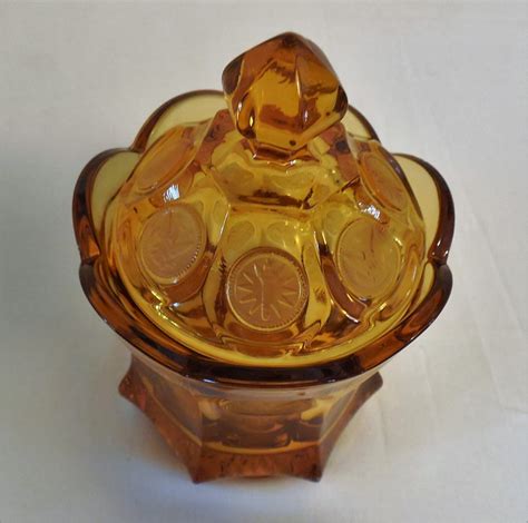 Fostoria Amber Coin Glass Candy Dish 6 3 4 Vintage