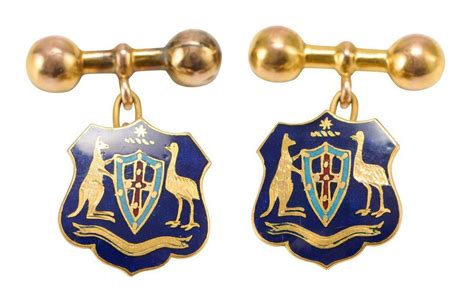 Australian Coat Of Arms Enamel Cufflinks In 9ct Gold Cufflinks