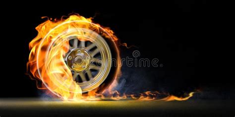 Car Wheel On Fire And Smoke On Black Background Aff Fire Wheel