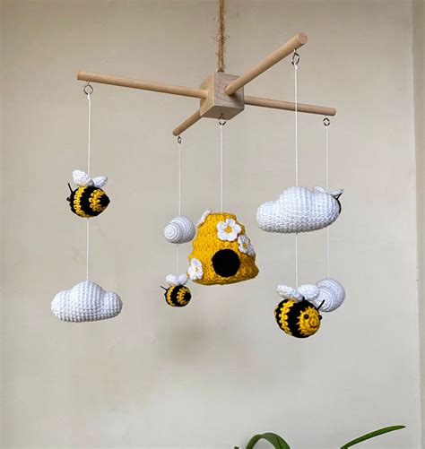 Bee Baby Mobile Bee Hive Nursery Decor Bee And Clouds Baby Etsy