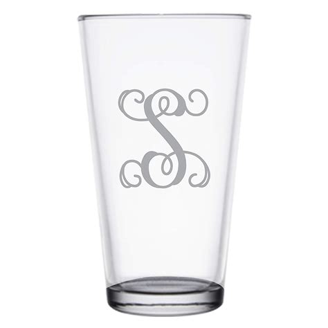 Deep Etched Engraved Script Initial Pint Glass 16 Oz Personalized Monogrammed Pint