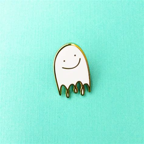 Ghost Pin Halloween Hard Enamel Pin Gold And White Brooch Etsy