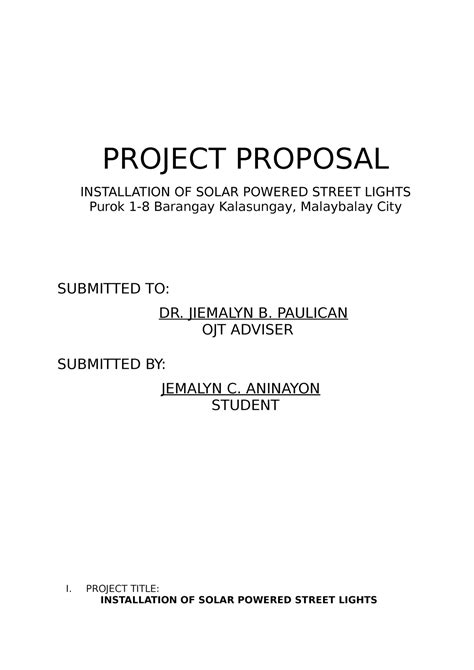 Project Proposal Jemalyn C Project Proposal Installation Of Solar