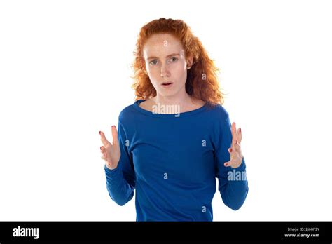 Indoor Shot Of Stressed And Annoyed Young Redhead Caucasian Woman With