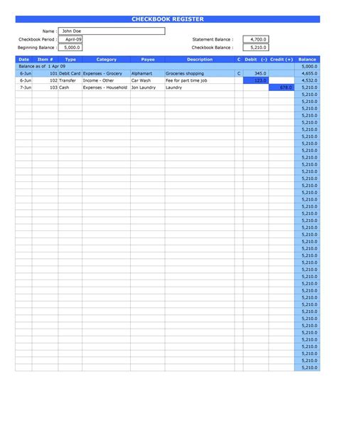 Checkbook Spreadsheet Regarding 37 Checkbook Register Templates 100