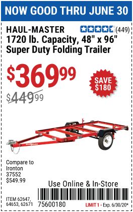 Haul master folding trailer completed | kayak trailer. HAUL-MASTER 1720 Lb. Capacity 48 In. X 96 In. Super Duty ...
