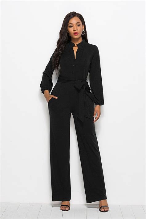 Ladies Wide Leg Jumpsuits With Long Sleeve Design
