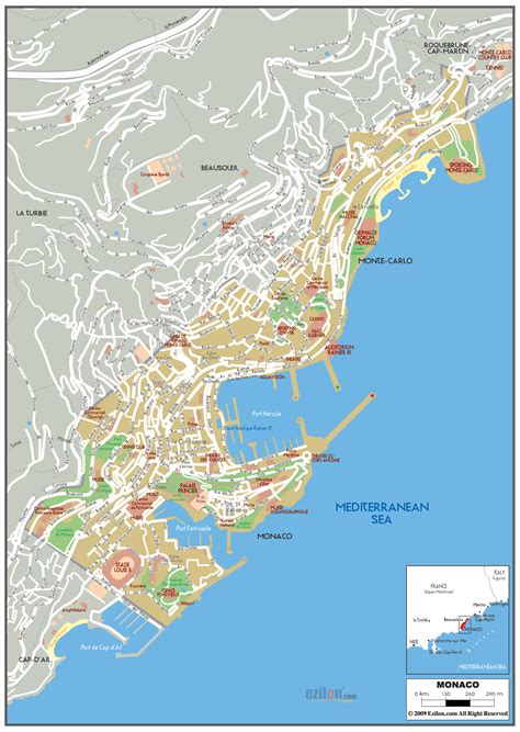 It is 9 mi east of nice, france. Large detailed roads map of Monaco. Monaco large detailed ...