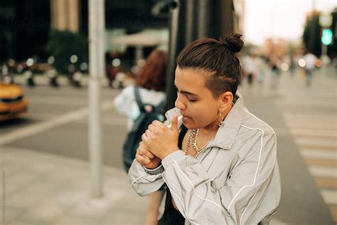 Lesbian Woman Smoking On The Street By Alexey Kuzma Lesbian Cigarette