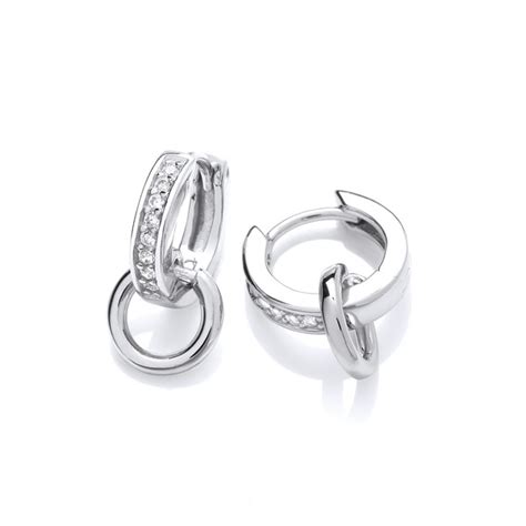 Silver And Cubic Zirconia Loop Huggie Earrings Cavendish French
