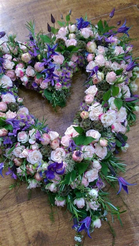 Woodland Open Heart Floral Tribute In Pinks And Purples Funeral