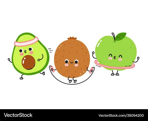Cute Funny Fruits Make Gym Set Collection Vector Image