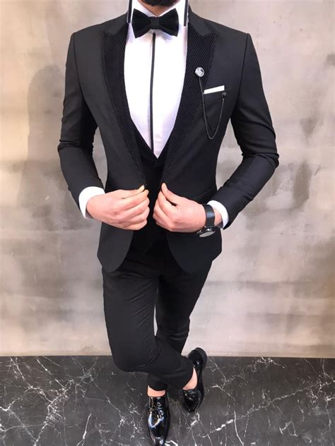 fremont black slim fit peak lapel tuxedo bespoke daily