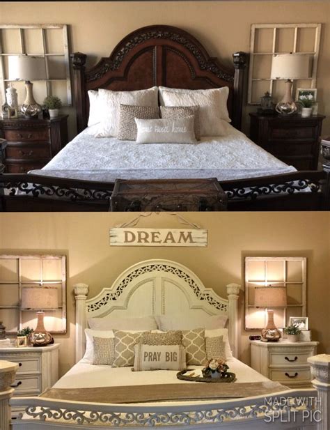 The paler circle around the mirror and the stripe at coving height soften the effect of the deep purple paint color. Painted bedroom furniture .. Before and after | Bedroom ...