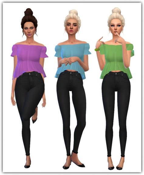 Unbalance Off Shoulder Blouse Recolors Sims 4 Female Clothes