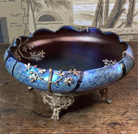 French Art Nouveau Glass Bowl In Ormolu Stand C 1900 Moorabool