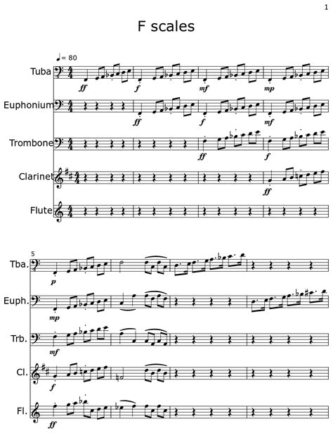 F Scales Sheet Music For Tuba Euphonium Trombone Clarinet Flute