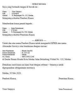 Surat kuasa pengambilan bpkb fif. Contoh Surat Kuasa Pengambilan BPKB Mobil - SAMSAT KELILING