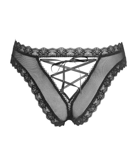 Cottelli Lingerie Black Sheer Mesh Panties With Lacing Sexystyleeu