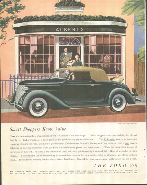 Vintage Car Ad Ford V 8 1936s Vintage Car Ads At Whimzy Treasures