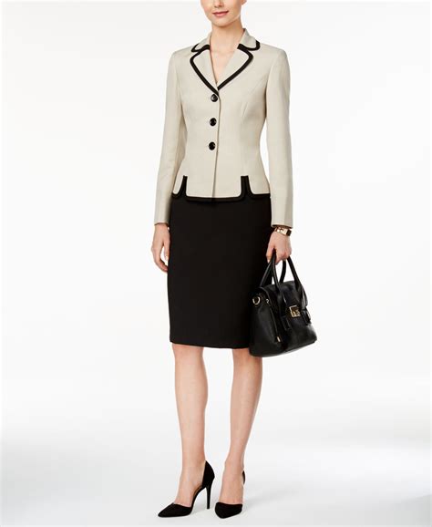 Le Suit Contrast Three Button Skirt Suit Reviews Wear To Work