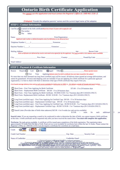 Fillable Ontario Birth Certificate Application Printable Pdf Download