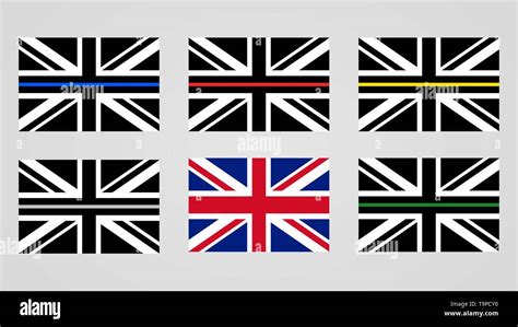 Union Jack Flag Of The United Kingdom And Thin Line Sign Flags Stock