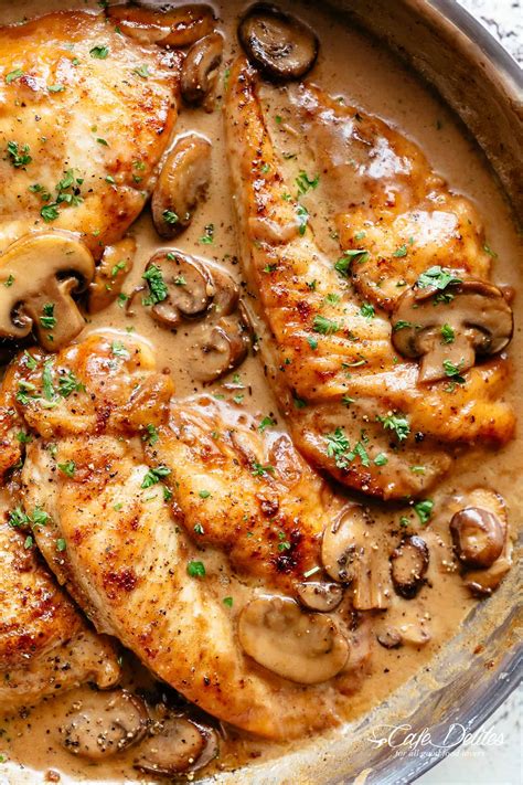 Chicken marsala with mushrooms, red potatoes, red and green bell peppers, and. Easy Chicken Marsala | cafedelites.com | Marsala chicken ...