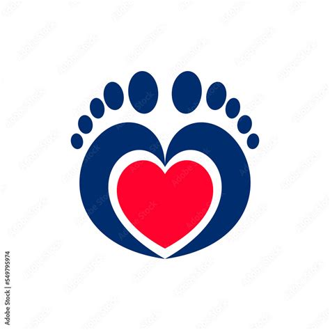 Foot Care Logo Love Feet Emblem Feet Silhouette And Red Heart Symbol Of Care And Health