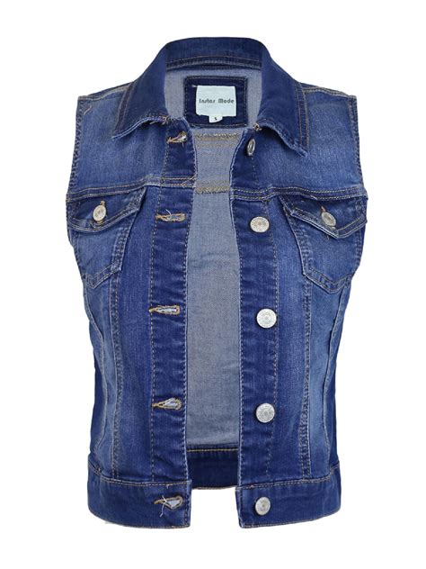 Made By Olivia Made By Olivia Womens Sleeveless Button Up Jean Denim