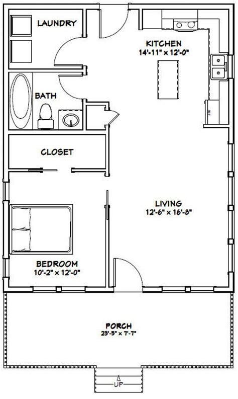 24x30 House 1 Bedroom 1 Bath 720 Sq Ft Pdf Floor Plan Etsy One