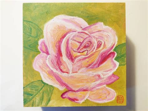 4x4 Original Oil Painting Pink Rose Flowers Floral Etsy