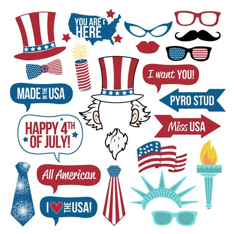 4th Of July Photo Booth Props Collectionprintable Instant Downloadall