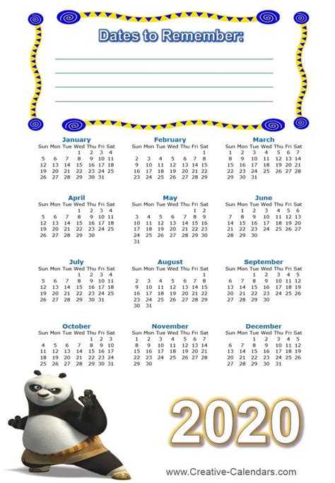 printable kung fu calendars