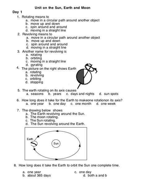 earth moon and sun worksheet answer key