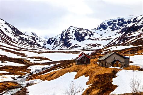 The Few Houses In Snowy Mountains Norway Stock Photo Image Of Beauty